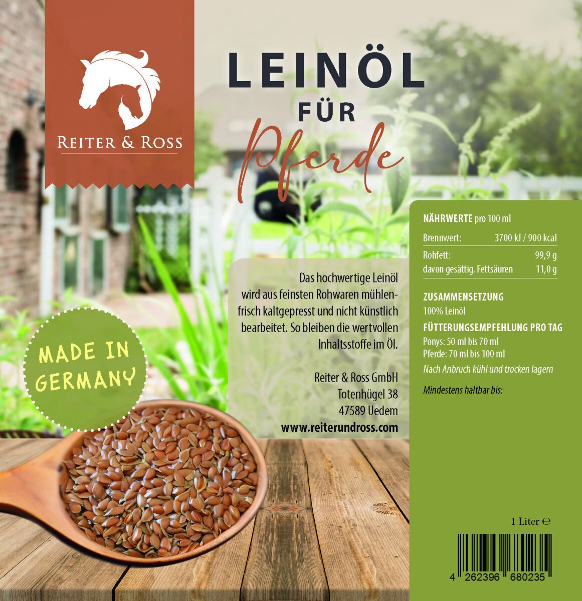 Reiter & Ross Leinöl für Pferde in 1L Metalldose